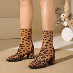 Women's Pointed Toe Retro Knitted Stitching High Heel Short Boots 48339750C