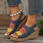 Women's Contrast Hollow Retro Wedge Sandals 20371729S