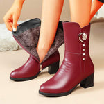 Women's Rhinestone Pearl Mid-Heel Fleece-Lined Winter Boots 13451820C