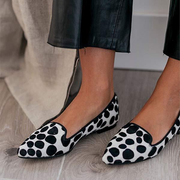 Women's Pointed Toe Slip-on Cow Print Casual Shoes 56197609C