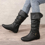 Women's Side Zipper Ruched Slouchy Mid-Calf Boots 11903816C