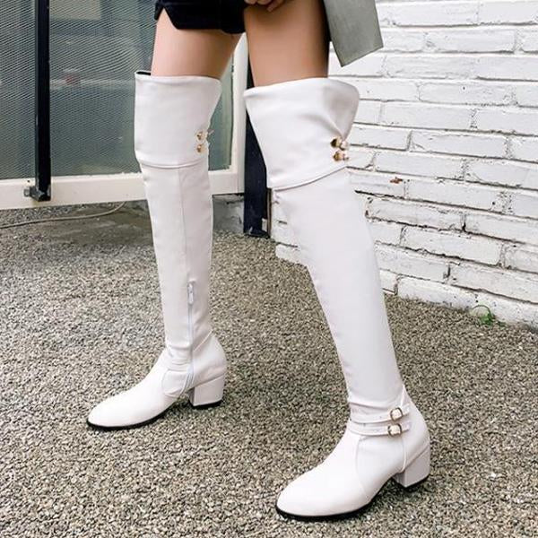 Women's Casual Belt Buckle Thick Heel Over-the-Knee Boots 77373953S