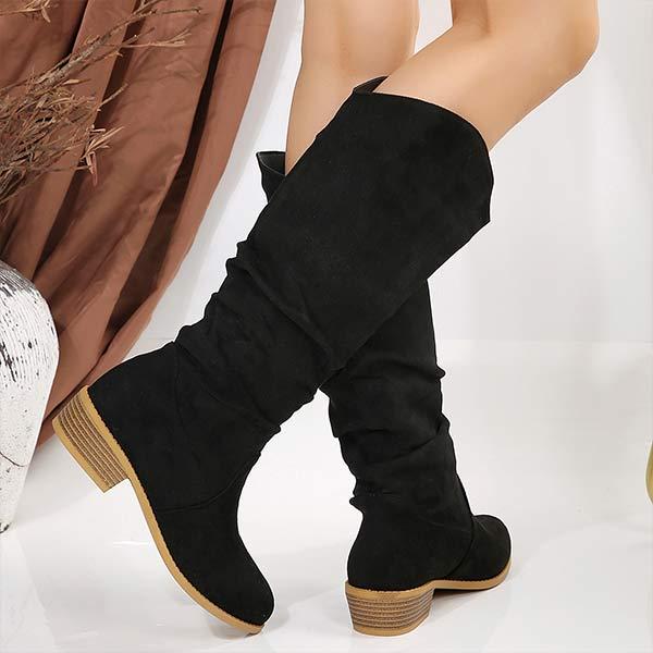 Women's Chunky Heel Solid Color Pull-On High Knee Boots 33689482C