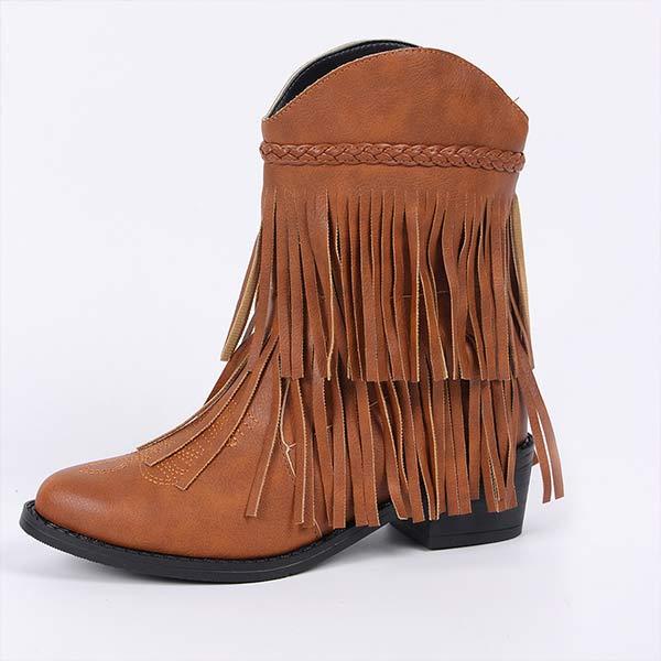 Women's Tassel Woven Retro Western Fashion Boots 46685118C