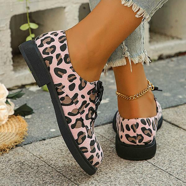 Women's Pink Leopard Casual Lace-Up Loafers 19630509S