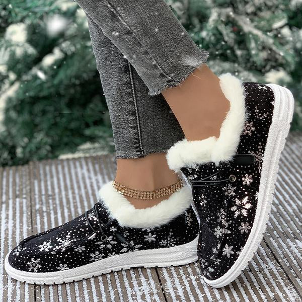Women's Christmas Snowflake Plush Flat Cotton Shoes 28822227S