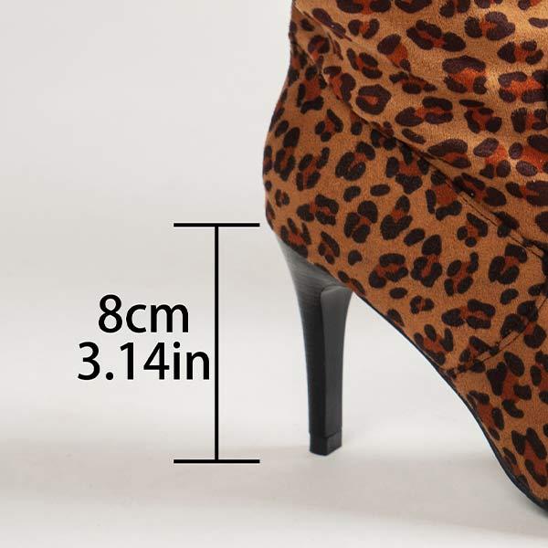 Women's Pointed Toe Leopard Print Ruched Over-the-Knee Stiletto Boots 20752947C