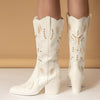 Women's Rivet Embroidered Mid-calf Rider Western Boots 99025364S