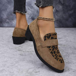 Women's Contrast Color Leopard Loafers 62081927C