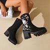 Women's Casual Embroidered Flower Mid-Calf Boots 12059334S