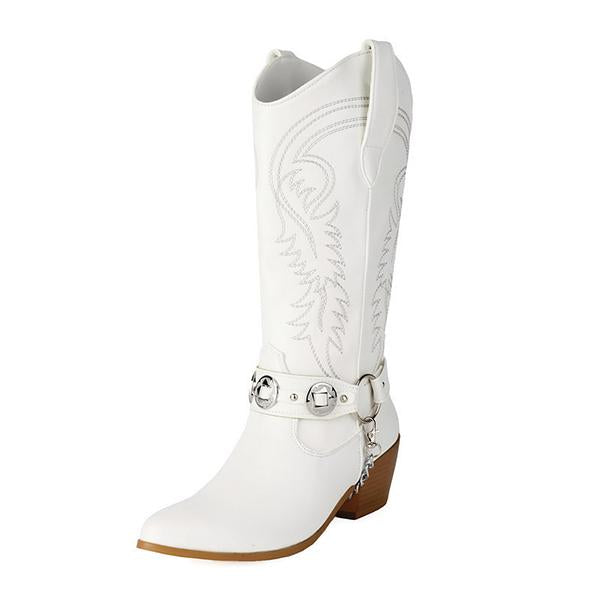 Women's Vintage Metal Buckle Knee-High Cowboy Boots 76440161S