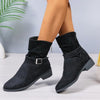 Women's Casual Belt Buckle Pleated Ankle Boots 06267018S