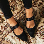 Women's Fashion Buckle Pointed Toe Chunky Heels 41670046C
