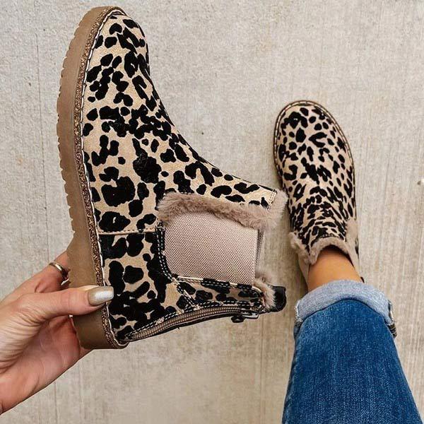 Women's Leopard Print Warm Back-Zip Snow Boots 80597943C