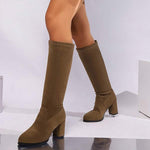 Women's Suede Chunky Heel Stretch Over-the-Knee Boots 63909600C