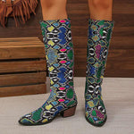 Women's Fashion Snake Print Pointed Toe Knee-High Boots 72541871S