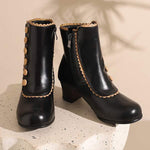 Women's Vintage Wood Grain Chunky Heeled Ankle Boots 20313121C