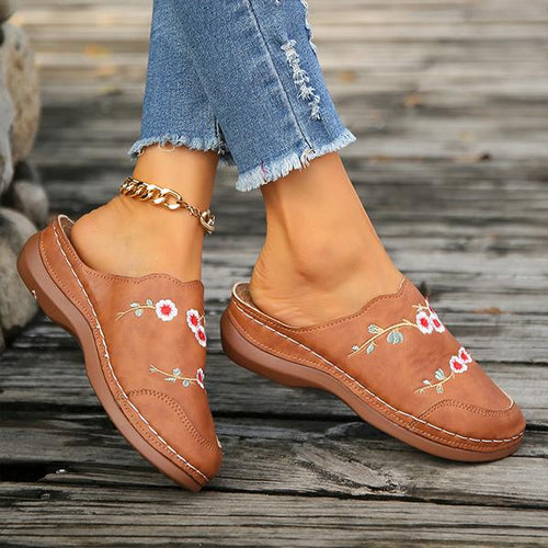 Women's Casual Wedge Thick Sole Embroidered Half Slippers 49659781S