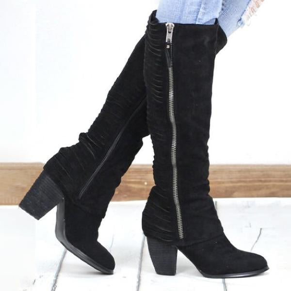 Women's Vintage Stripe Zipper Chunky Heel Boots 82145577S