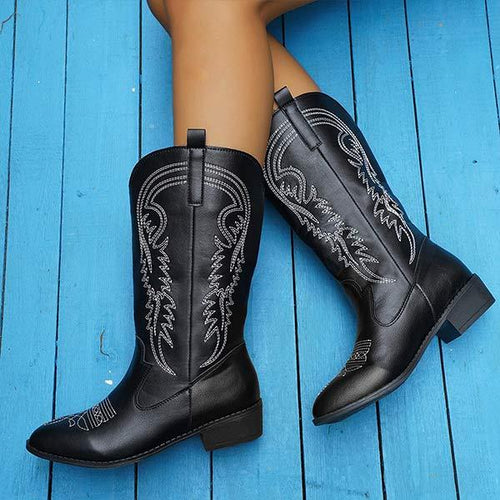 Women's Embroidered Mid-Calf Western Rider Boots 51773912C