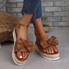 Women's Thick Sole Bowknot Jute Rope Slippers 28966511C