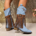 Women's Vintage Rivet Buckle Tassel Boots 14143739S