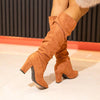 Women's Suede Pleated Chunk Heel Knee-High Boots 87431644S