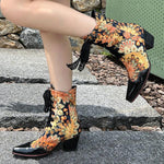 Women's Fashion Print Chunky Heel Lace Up Booties 17922310S