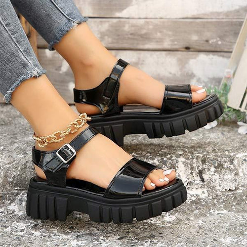 Women's One-Strap Thick Low Belt Buckle Open-Toe Sandals 02609017C