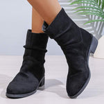 Women's Chunky Heel Suede Ankle Boots with Back Zipper 56530048C