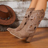 Women's Vintage Embroidered Mid-Calf Chunky Heel Boots 04778684C