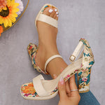 Women's Floral Pattern Fashion Block Heel Sandals 20536933S