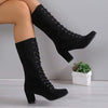 Women's Lace-Up Suede Block Heel Knee-High Boots 77293264C