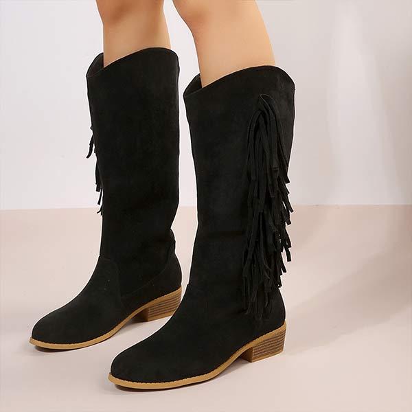 Women's Suede Tassel Block Heel Knee-High Riding Boots 53269765C