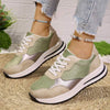 Women's Round Toe Flat Lace Up Contrast Color Sneakers 48714342C