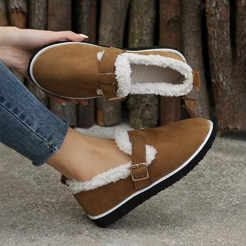 Women's Retro Casual Buckle Plush Flat Shoes 52647600S