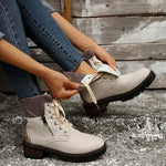 Women's Knitted Cuff Lace-Up Martin Boots 06360763C