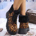 Women's Thickened Fleece-Lined Leopard Print Thick Sole Warm Short Boots 83253390C