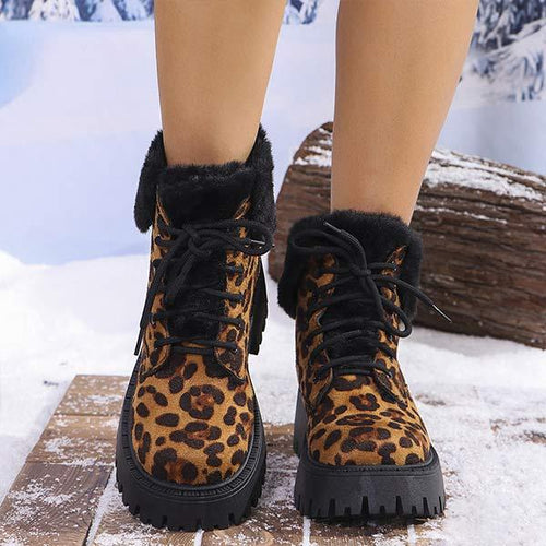 Women's Thickened Fleece-Lined Leopard Print Thick Sole Warm Short Boots 83253390C