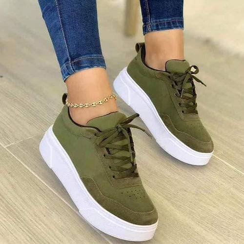 Women's Suede Thick-Soled Lace-Up Sneakers 99740847C