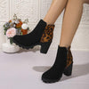 Women's Leopard Print Block Heel Ankle Fashion Boots 47030311C