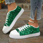 Women's Round-Toe Flat-Soled Lace-Up Sequined Casual Shoes 12179493C