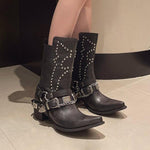 Women's Fashion Rivet Chunky Heel High Western Boots 18881825S