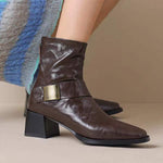 Women's Retro Short Thick Heel Wrinkled Boots 98188295C