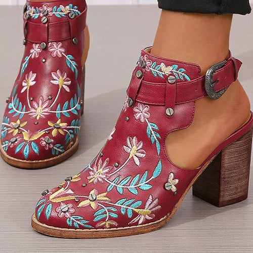 Women's Embroidered Rivet Chunky Heel High-Heeled Sandals 12238008C