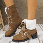 Women's Casual Plush Lace-Up Block Heel Snow Boots 94761948S