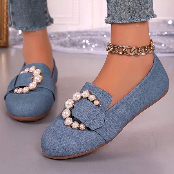 Women's Round Toe Rhinestone Slip-On Flat Shoes 26286209C