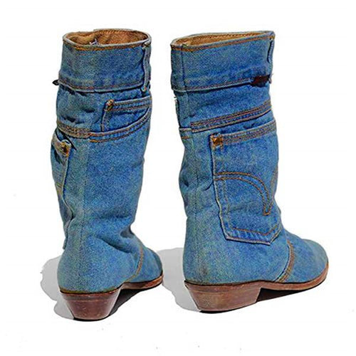 Women's Retro Chunk Heel Mid-Low Cowboy Boots 82654799S