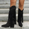 Women's Pointed-Toe Block Heel Fringe Western Boots 36180061C