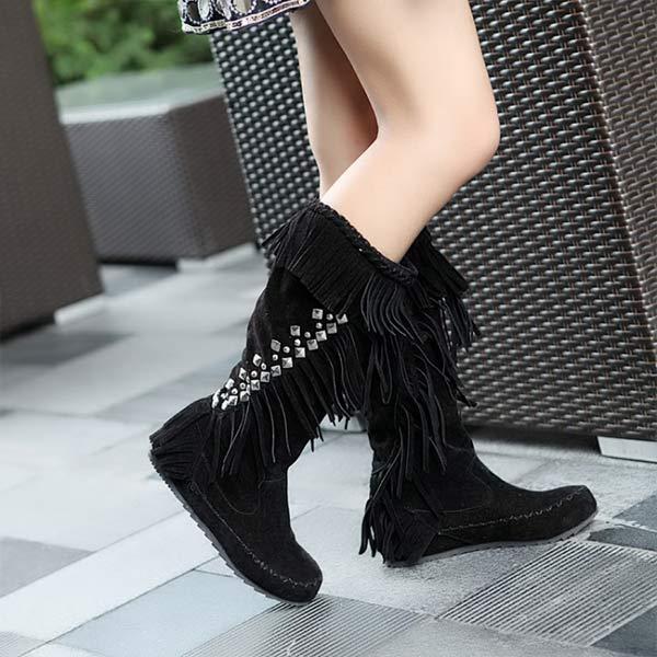 Women's Vintage Tassel Knee-High Boots 78225513C